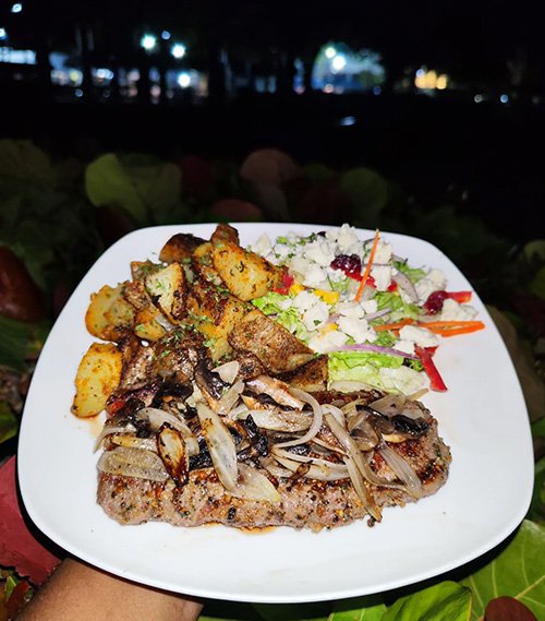 Sand Dollar Cafe steak meal with potatoes